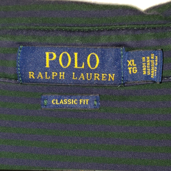 Men's Polo by Ralph Lauren polo golf shirt navy and green striped sz XL - Picture 3 of 4